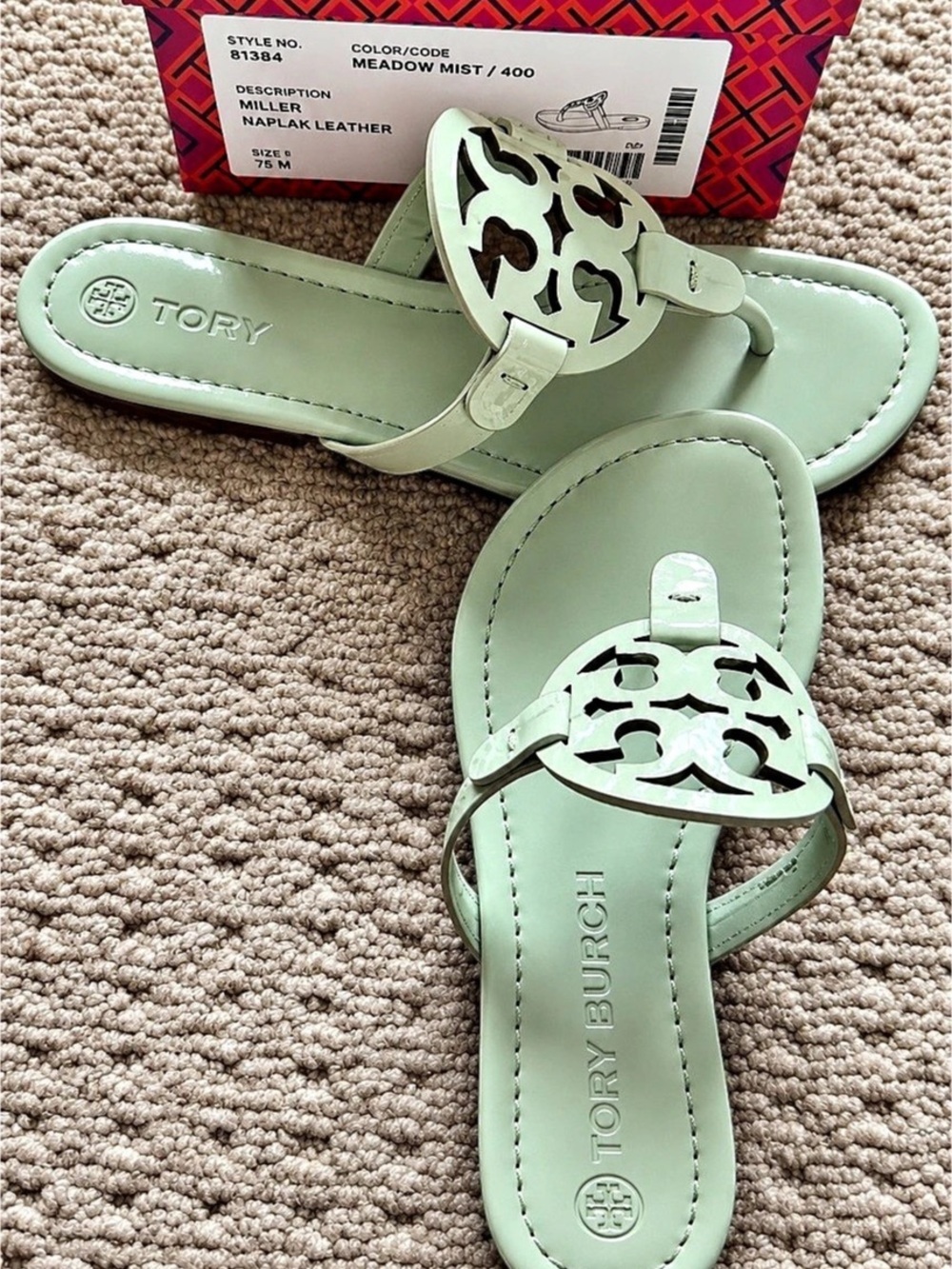 Tory Burch Miller Naplak Leather Sandal Green